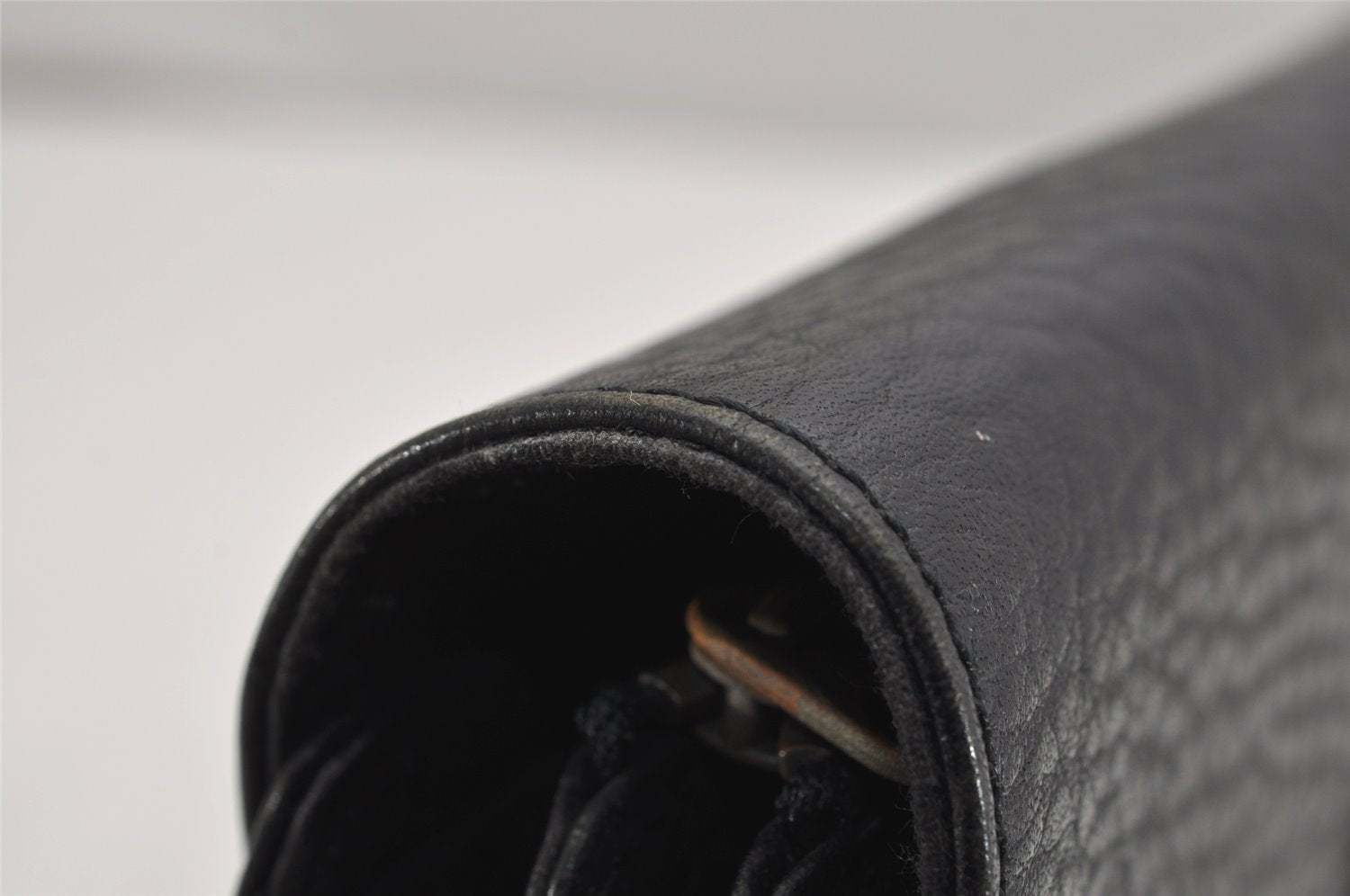 Authentic Burberrys Vintage Leather Clutch Hand Bag Purse Black 0915K
