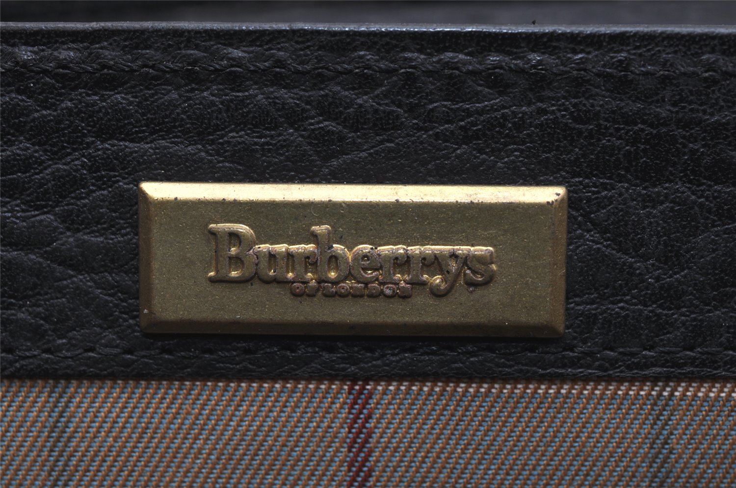 Authentic Burberrys Vintage Leather Clutch Hand Bag Purse Black 0915K