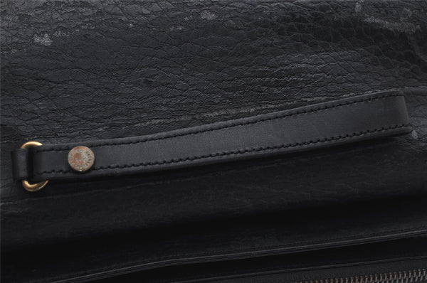 Authentic Burberrys Vintage Leather Clutch Hand Bag Purse Black 0915K