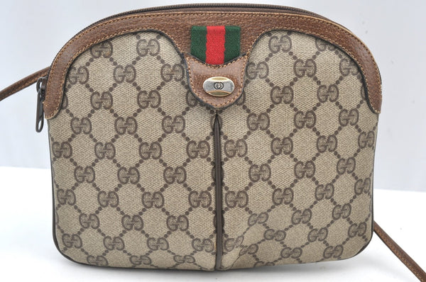 Authentic GUCCI Web Sherry Line Shoulder Cross Bag GG PVC Leather Brown 0916I