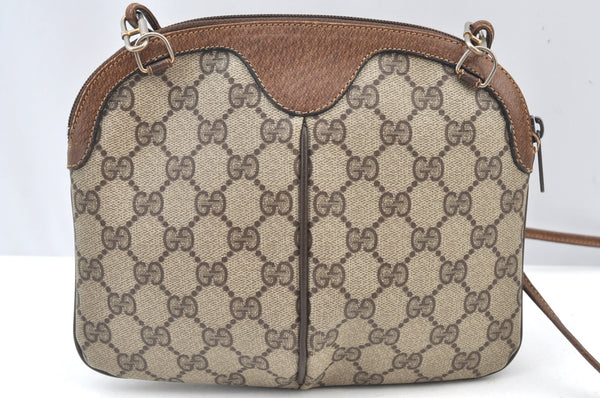 Authentic GUCCI Web Sherry Line Shoulder Cross Bag GG PVC Leather Brown 0916I