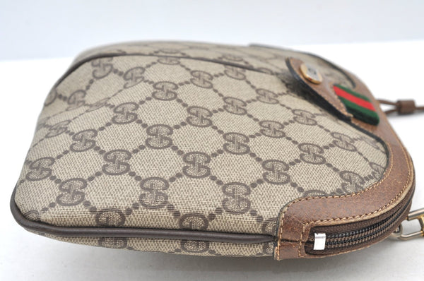 Authentic GUCCI Web Sherry Line Shoulder Cross Bag GG PVC Leather Brown 0916I