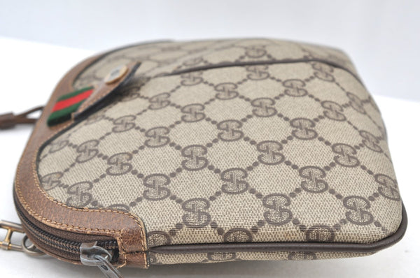Authentic GUCCI Web Sherry Line Shoulder Cross Bag GG PVC Leather Brown 0916I