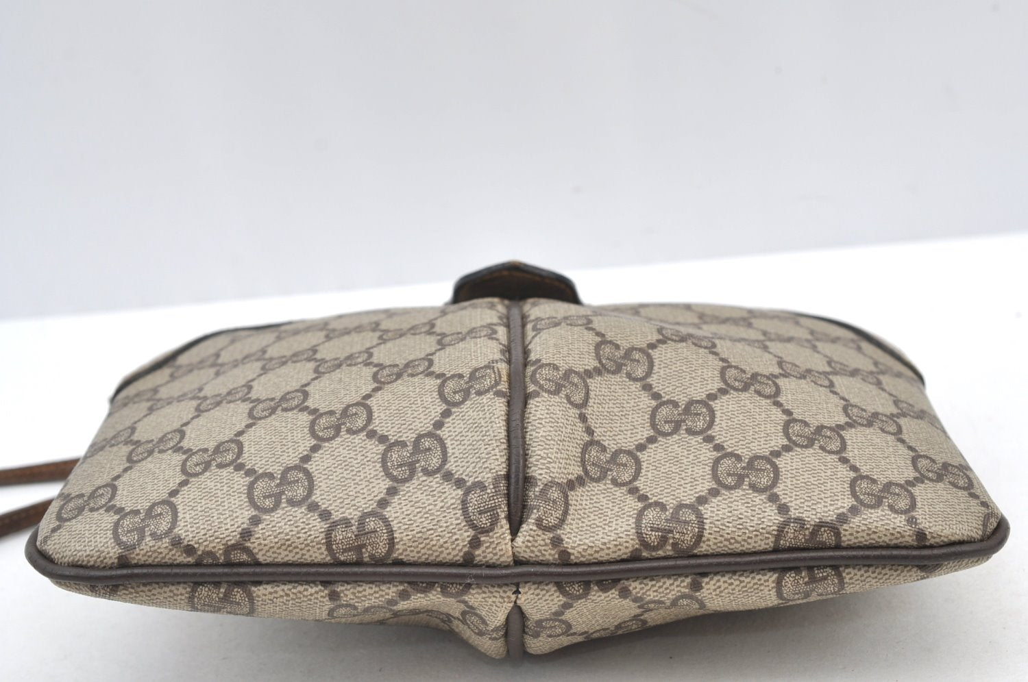 Authentic GUCCI Web Sherry Line Shoulder Cross Bag GG PVC Leather Brown 0916I