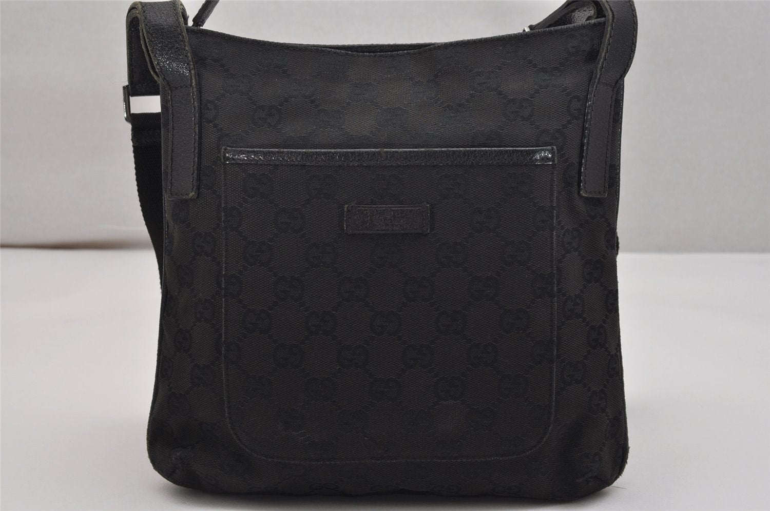 Authentic GUCCI Shoulder Cross Body Bag GG Canvas Leather 122798 Black 0916K