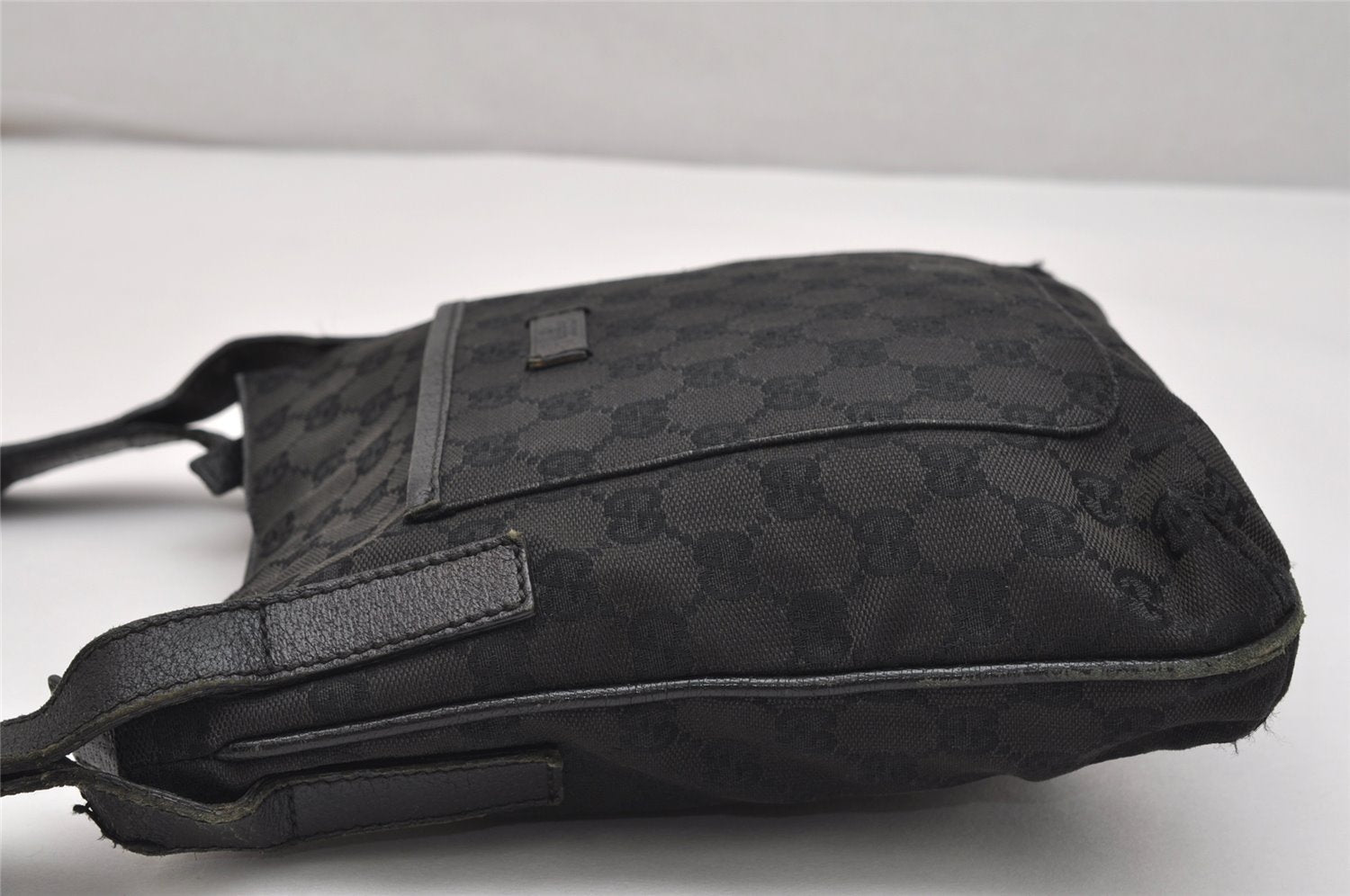 Authentic GUCCI Shoulder Cross Body Bag GG Canvas Leather 122798 Black 0916K