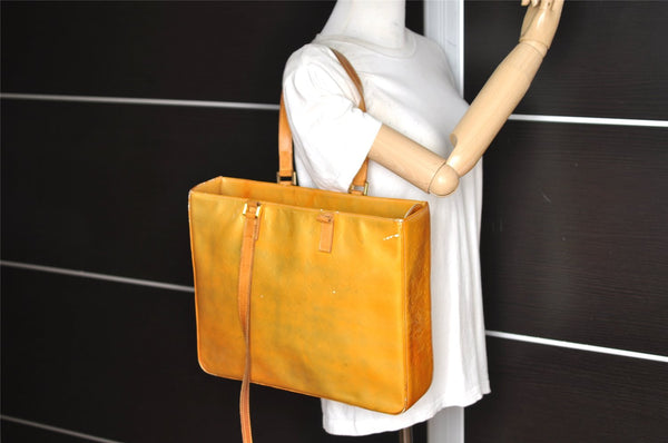 Authentic Louis Vuitton Vernis Columbus Tote Bag Yellow M91028 Junk 0917K