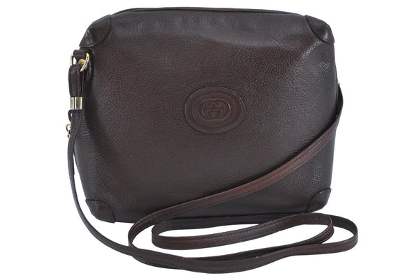Authentic GUCCI Vintage Shoulder Cross Body Bag Purse Leather Brown 0920I