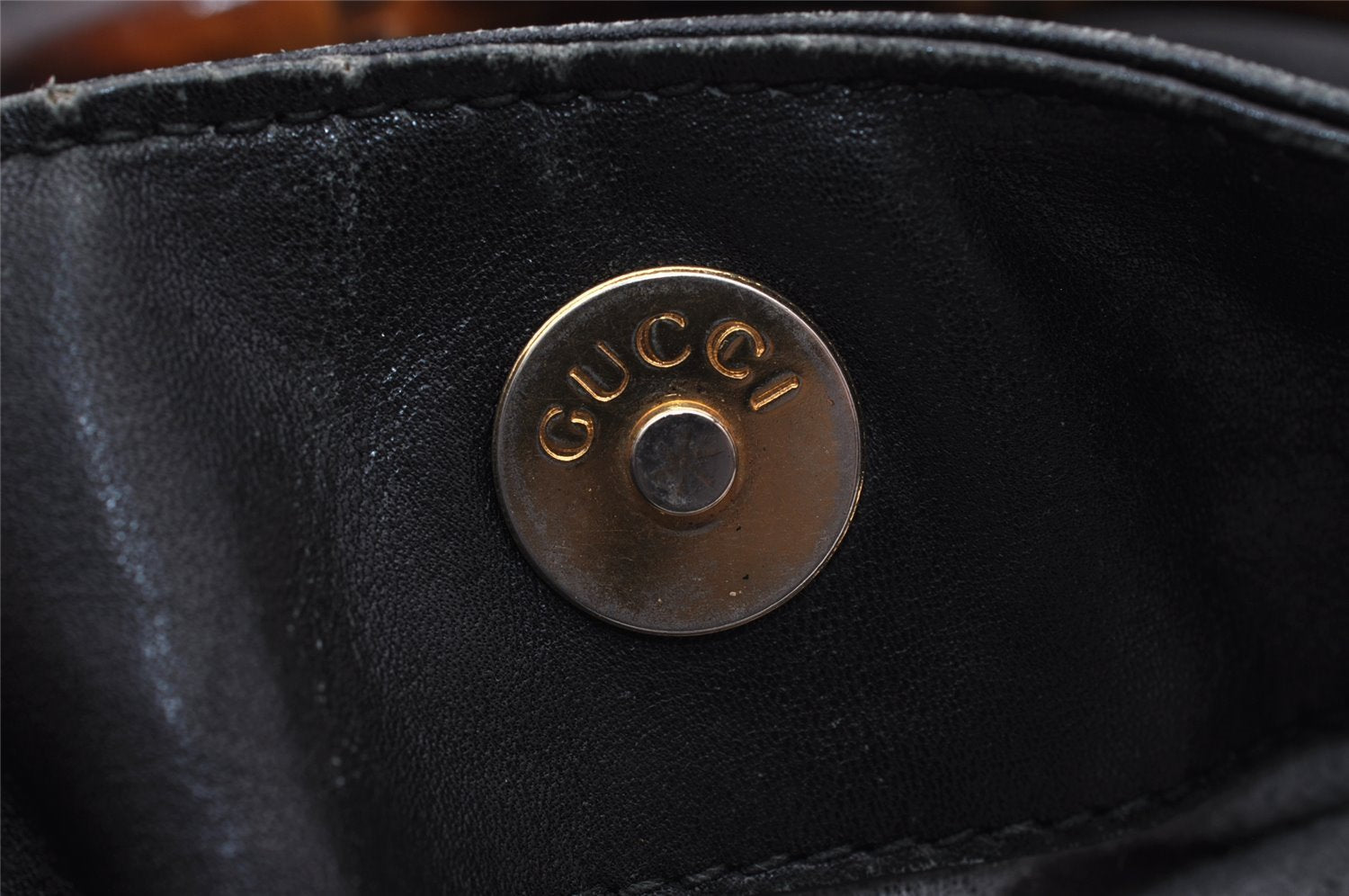 Authentic GUCCI Vintage Bamboo Shoulder Hand Bag Purse Leather Black 0921I