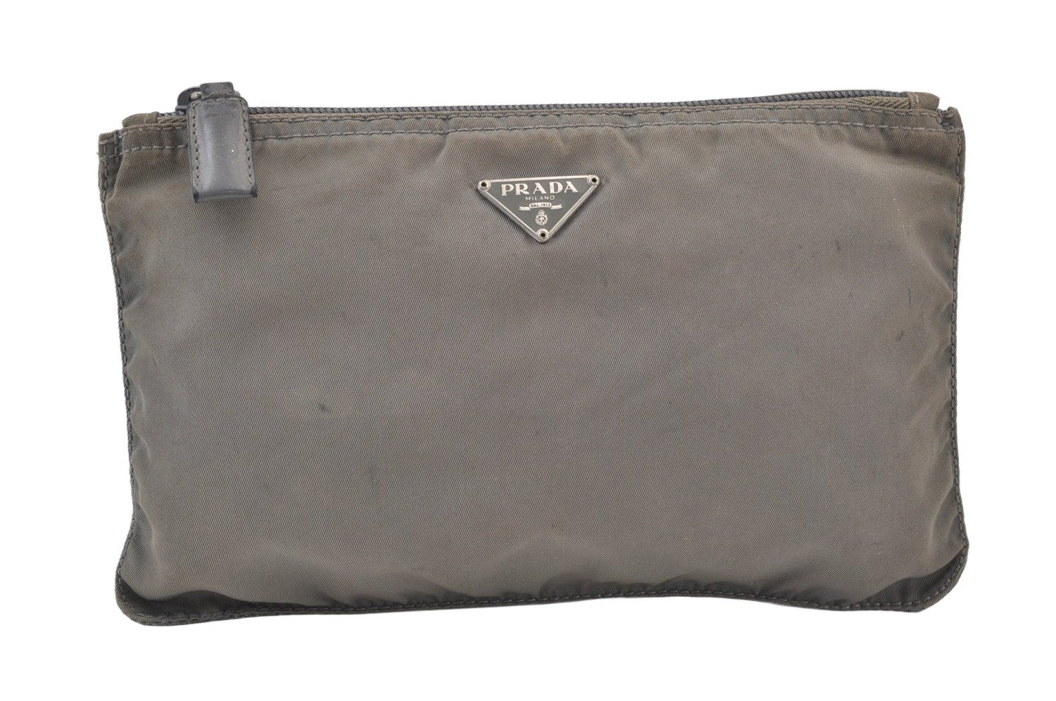 Authentic PRADA Vintage Nylon Leather Pouch Purse Gray 0921K