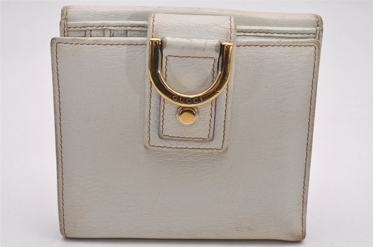 Authentic GUCCI Vintage Abbey Bifold Wallet Purse Leather 141411 White 0922J