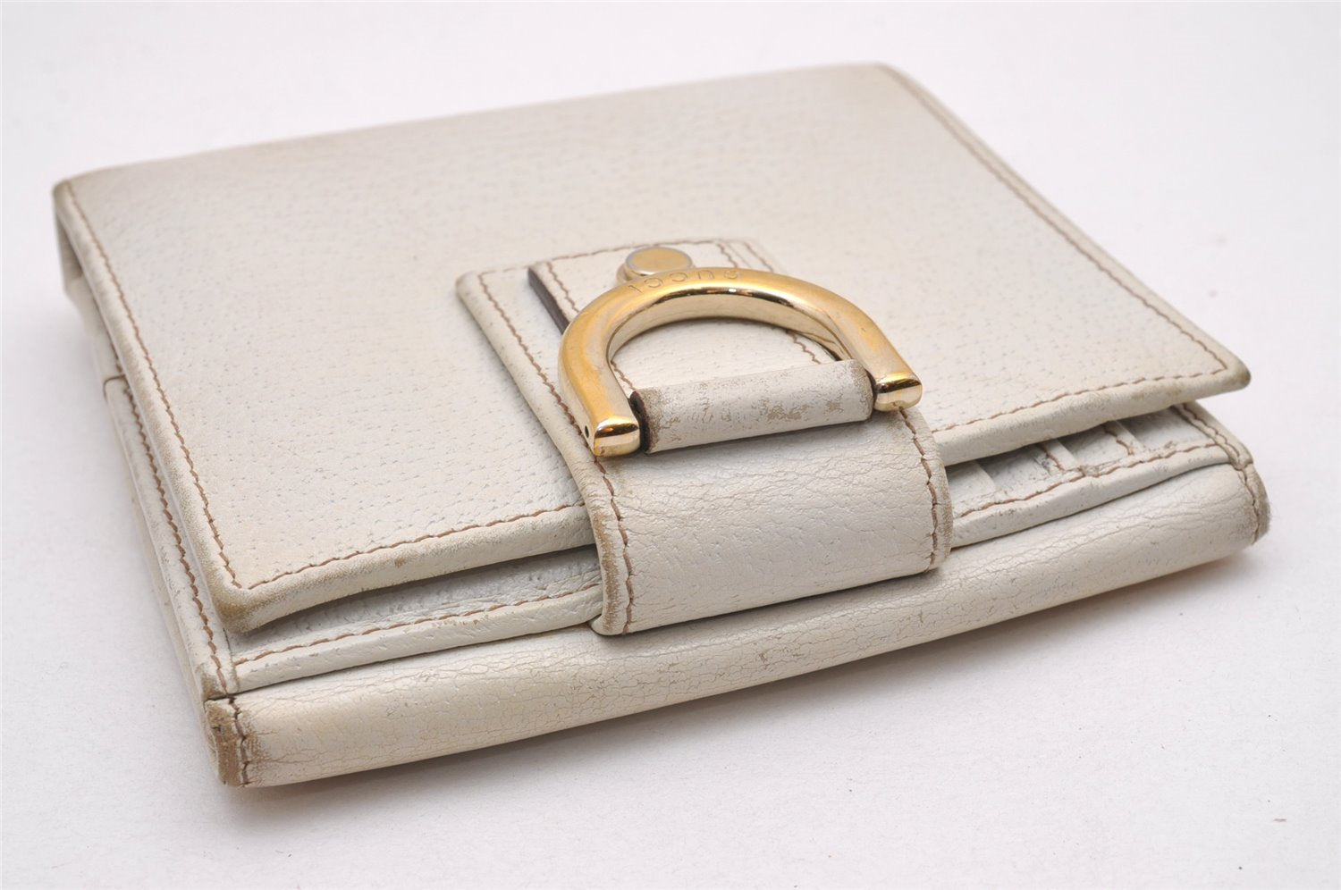 Authentic GUCCI Vintage Abbey Bifold Wallet Purse Leather 141411 White 0922J