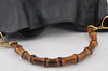 Authentic GUCCI Vintage Bamboo 2Way Shoulder Hand Bag Leather Black Junk 0922K