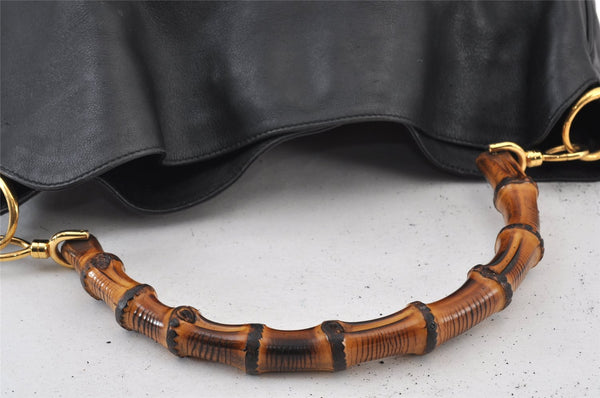 Authentic GUCCI Vintage Bamboo 2Way Shoulder Hand Bag Leather Black Junk 0922K
