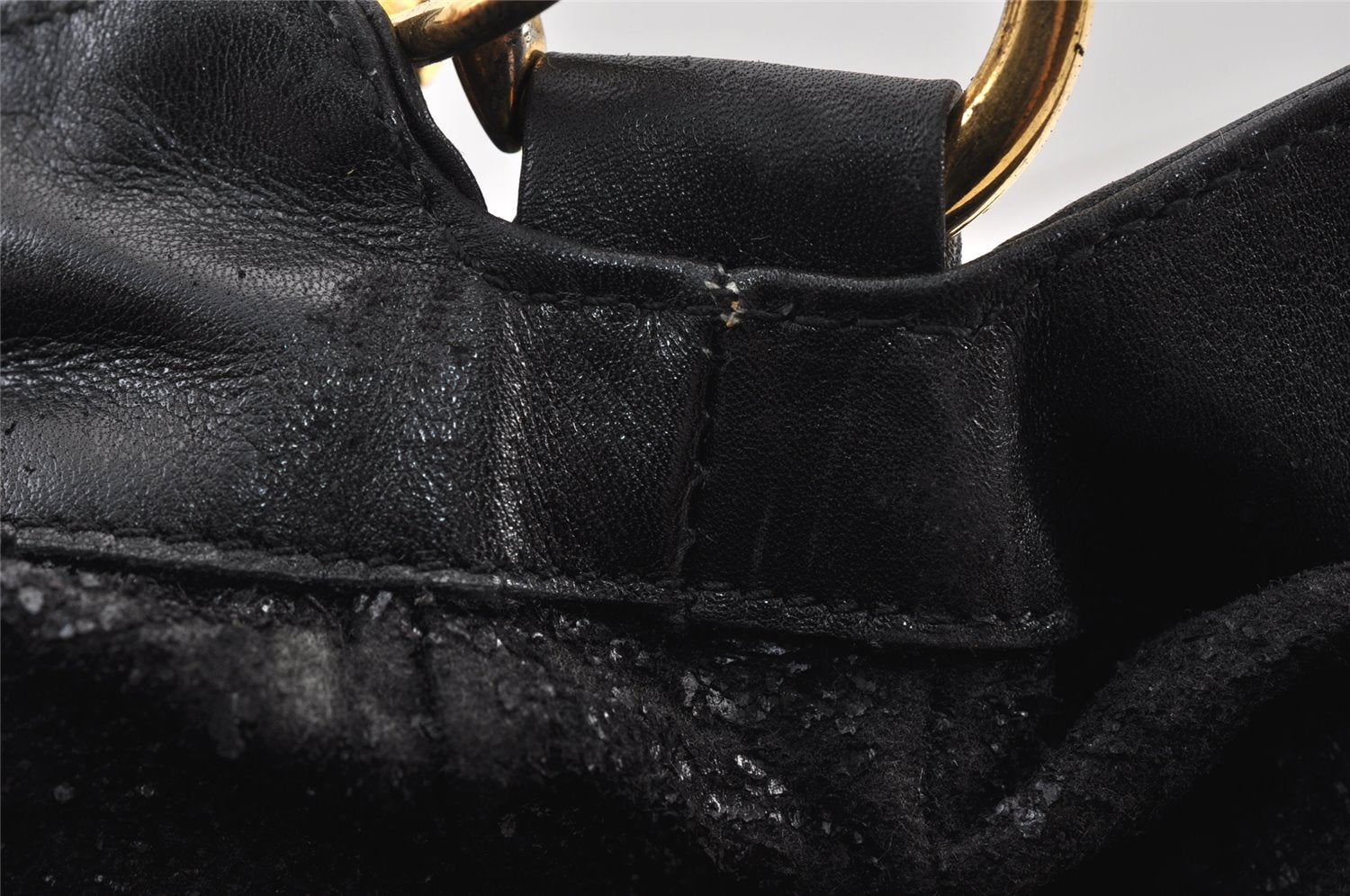 Authentic GUCCI Vintage Bamboo 2Way Shoulder Hand Bag Leather Black Junk 0922K