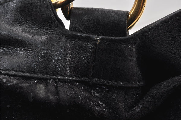 Authentic GUCCI Vintage Bamboo 2Way Shoulder Hand Bag Leather Black Junk 0922K