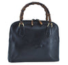 Authentic GUCCI Bamboo 2way Hand Shoulder Bag Leather Navy Blue Junk 0929I