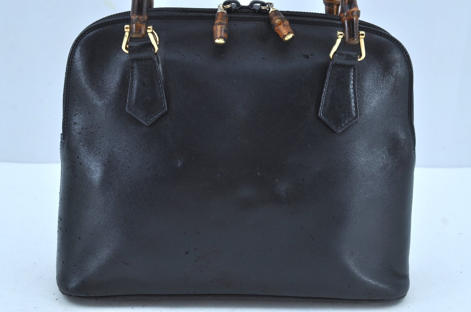 Authentic GUCCI Bamboo 2way Hand Shoulder Bag Leather Navy Blue Junk 0929I