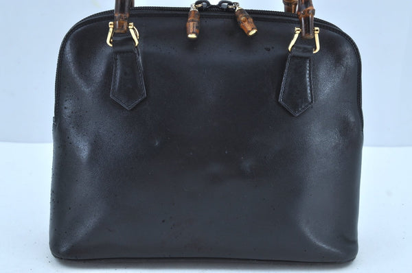 Authentic GUCCI Bamboo 2way Hand Shoulder Bag Leather Navy Blue Junk 0929I