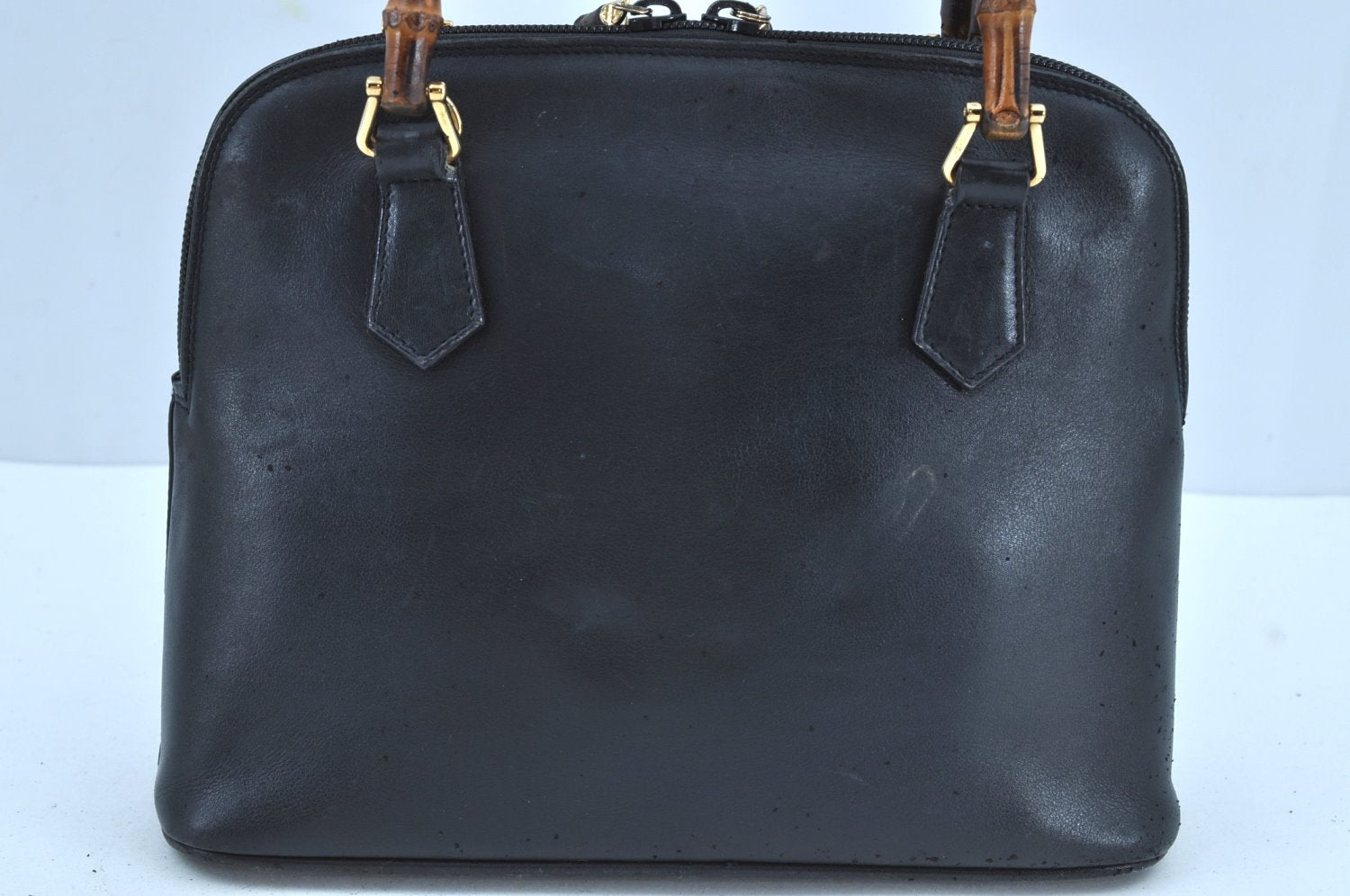 Authentic GUCCI Bamboo 2way Hand Shoulder Bag Leather Navy Blue Junk 0929I