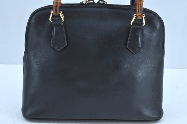 Authentic GUCCI Bamboo 2way Hand Shoulder Bag Leather Navy Blue Junk 0929I