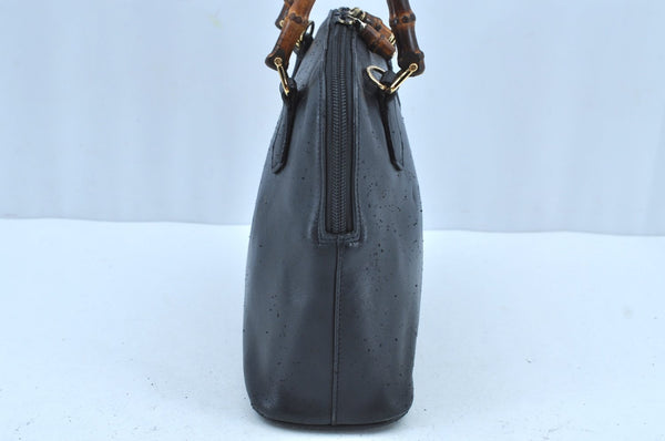 Authentic GUCCI Bamboo 2way Hand Shoulder Bag Leather Navy Blue Junk 0929I