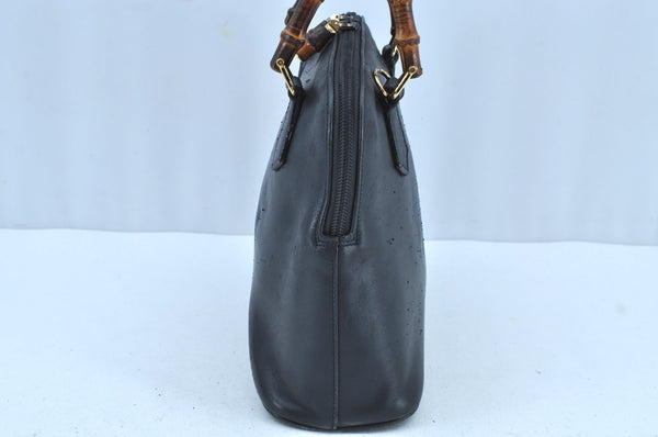 Authentic GUCCI Bamboo 2way Hand Shoulder Bag Leather Navy Blue Junk 0929I