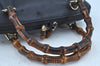 Authentic GUCCI Bamboo 2way Hand Shoulder Bag Leather Navy Blue Junk 0929I