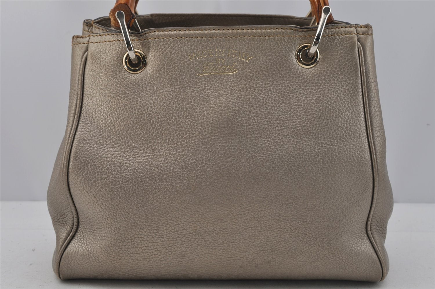 Authentic GUCCI Bamboo Shopper Small 2Way Hand Bag Leather 336032 Silver 0932J