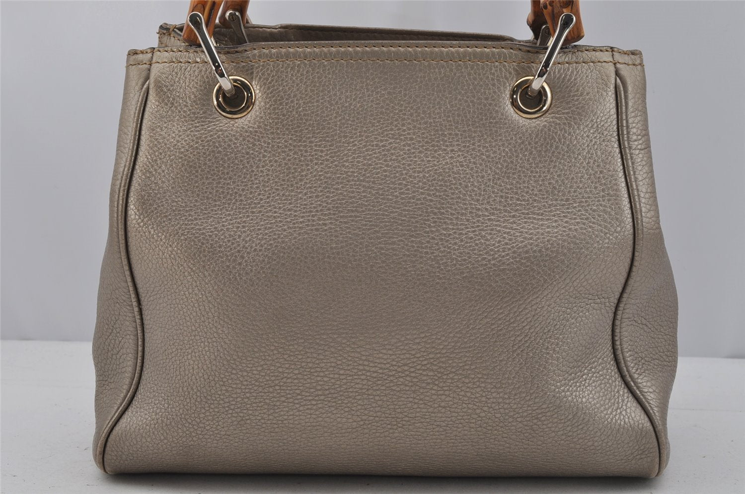 Authentic GUCCI Bamboo Shopper Small 2Way Hand Bag Leather 336032 Silver 0932J