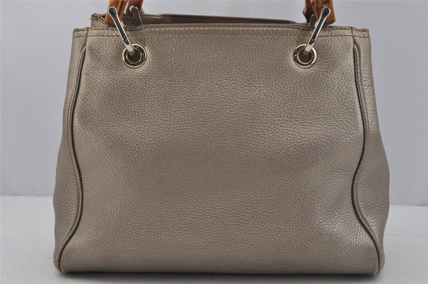 Authentic GUCCI Bamboo Shopper Small 2Way Hand Bag Leather 336032 Silver 0932J