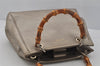 Authentic GUCCI Bamboo Shopper Small 2Way Hand Bag Leather 336032 Silver 0932J