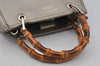 Authentic GUCCI Bamboo Shopper Small 2Way Hand Bag Leather 336032 Silver 0932J