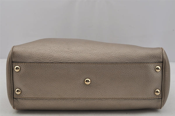 Authentic GUCCI Bamboo Shopper Small 2Way Hand Bag Leather 336032 Silver 0932J