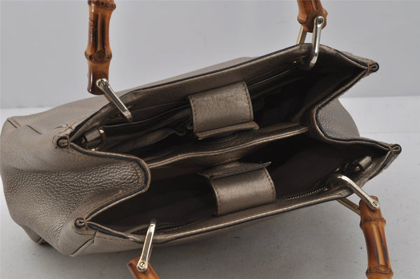 Authentic GUCCI Bamboo Shopper Small 2Way Hand Bag Leather 336032 Silver 0932J