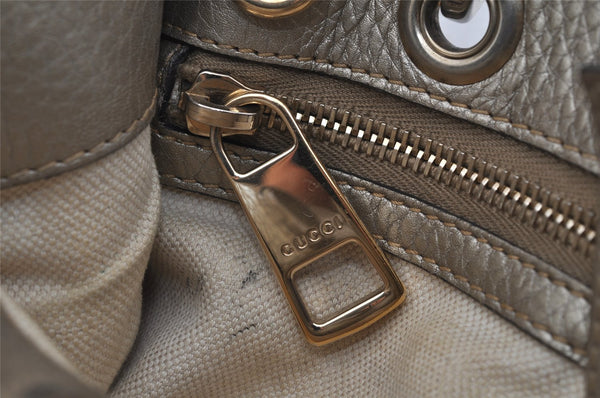 Authentic GUCCI Bamboo Shopper Small 2Way Hand Bag Leather 336032 Silver 0932J
