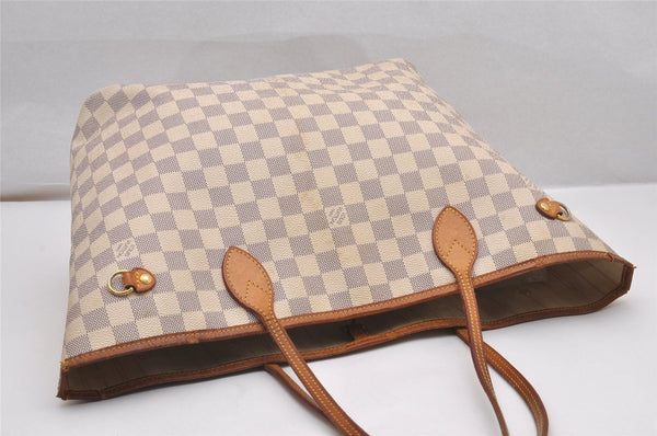 Authentic Louis Vuitton Damier Azur Neverfull MM Tote Bag N51107 LV 0934J