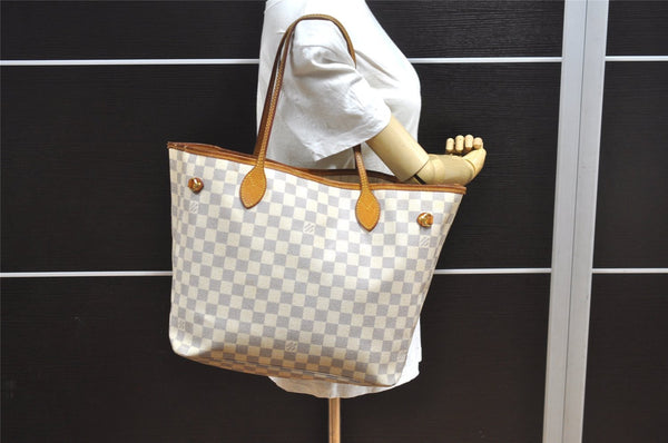 Authentic Louis Vuitton Damier Azur Neverfull MM Tote Bag N51107 LV 0934J