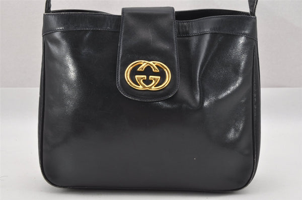 Authentic GUCCI Vintage Shoulder Bag Purse Leather Navy 0939J