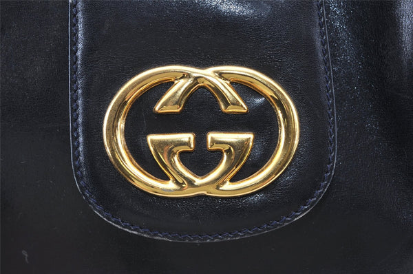 Authentic GUCCI Vintage Shoulder Bag Purse Leather Navy 0939J