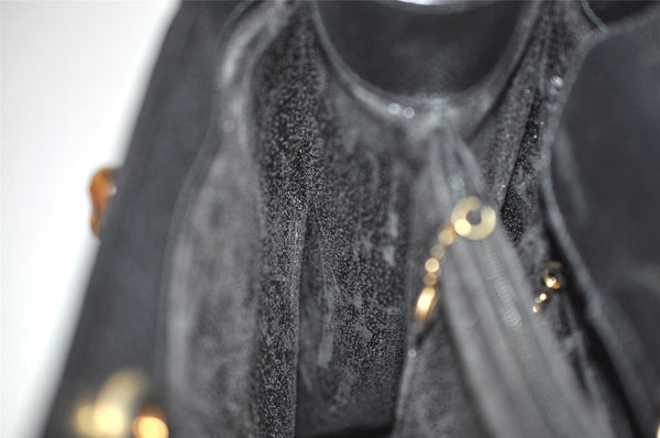 Authentic GUCCI Vintage Bamboo Hand Bag Leather Black Junk 0944I