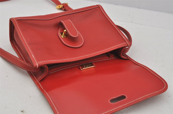 Authentic LOEWE Vintage Anagram Shoulder Cross Bag Purse Leather Red 0944J