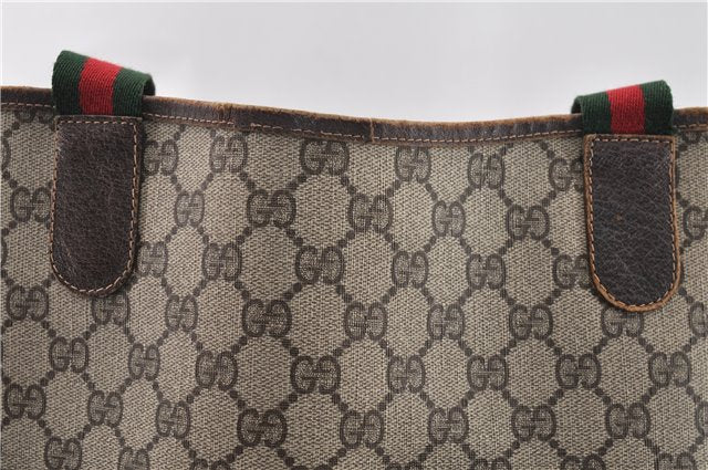 Authentic GUCCI Web Sherry Line Shoulder Tote Bag GG PVC Leather Brown 0947G