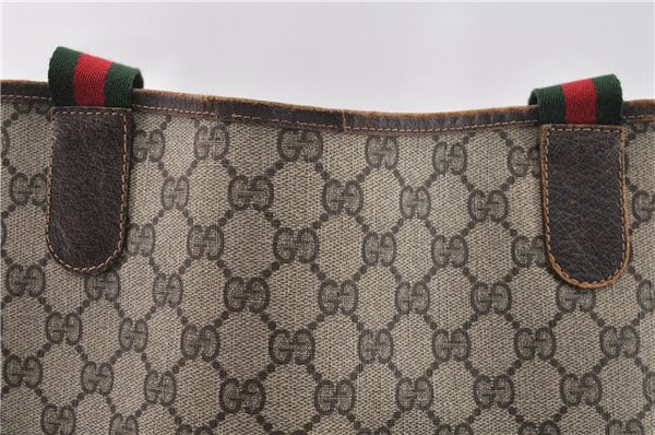 Authentic GUCCI Web Sherry Line Shoulder Tote Bag GG PVC Leather Brown 0947G