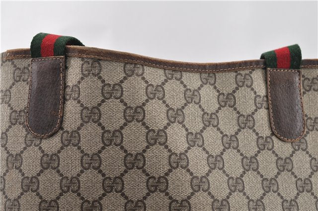 Authentic GUCCI Web Sherry Line Shoulder Tote Bag GG PVC Leather Brown 0947G
