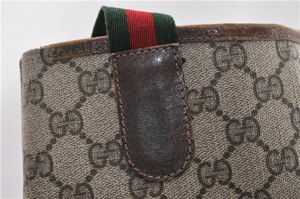 Authentic GUCCI Web Sherry Line Shoulder Tote Bag GG PVC Leather Brown 0947G