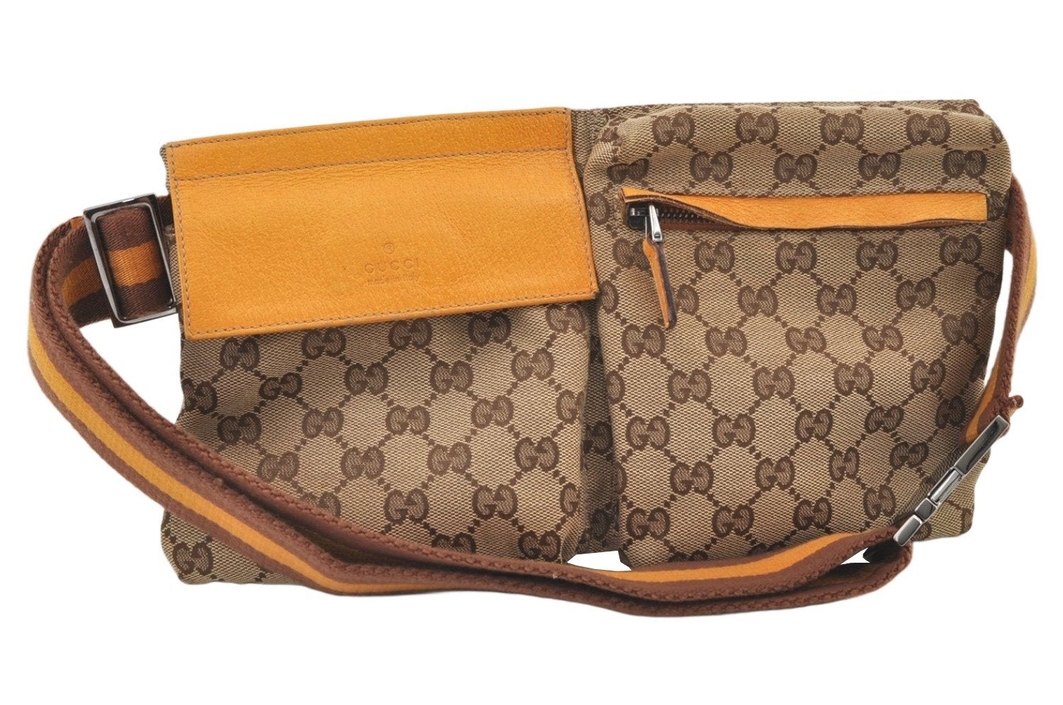 Authentic GUCCI Sherry Line Waist Body Bag GG Canvas Leather 28566 Brown 0953K