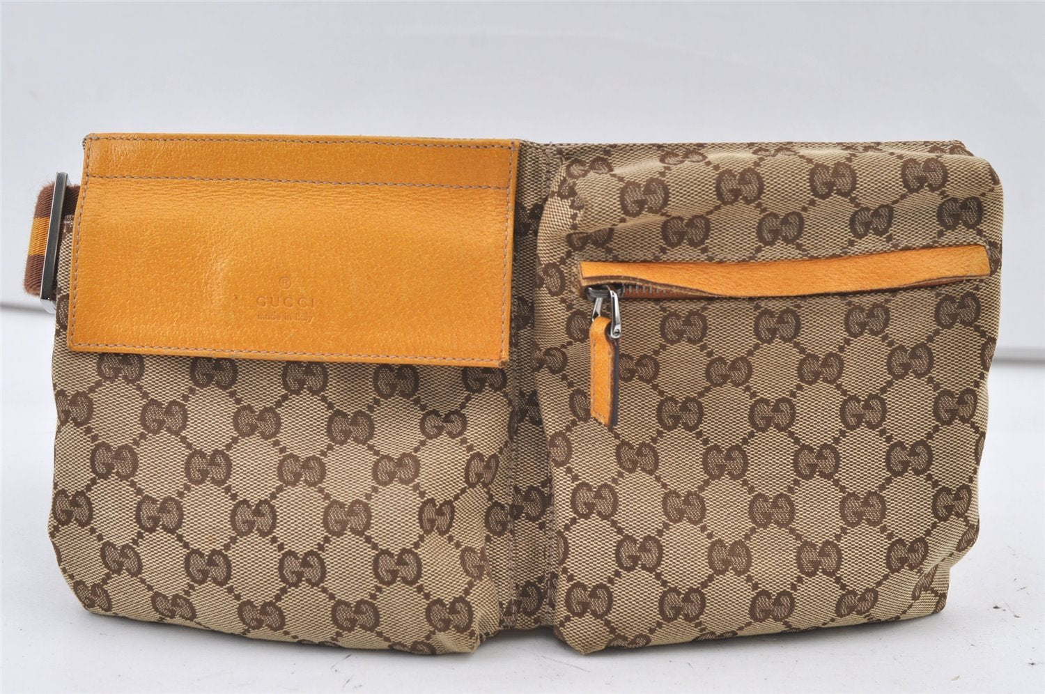 Authentic GUCCI Sherry Line Waist Body Bag GG Canvas Leather 28566 Brown 0953K