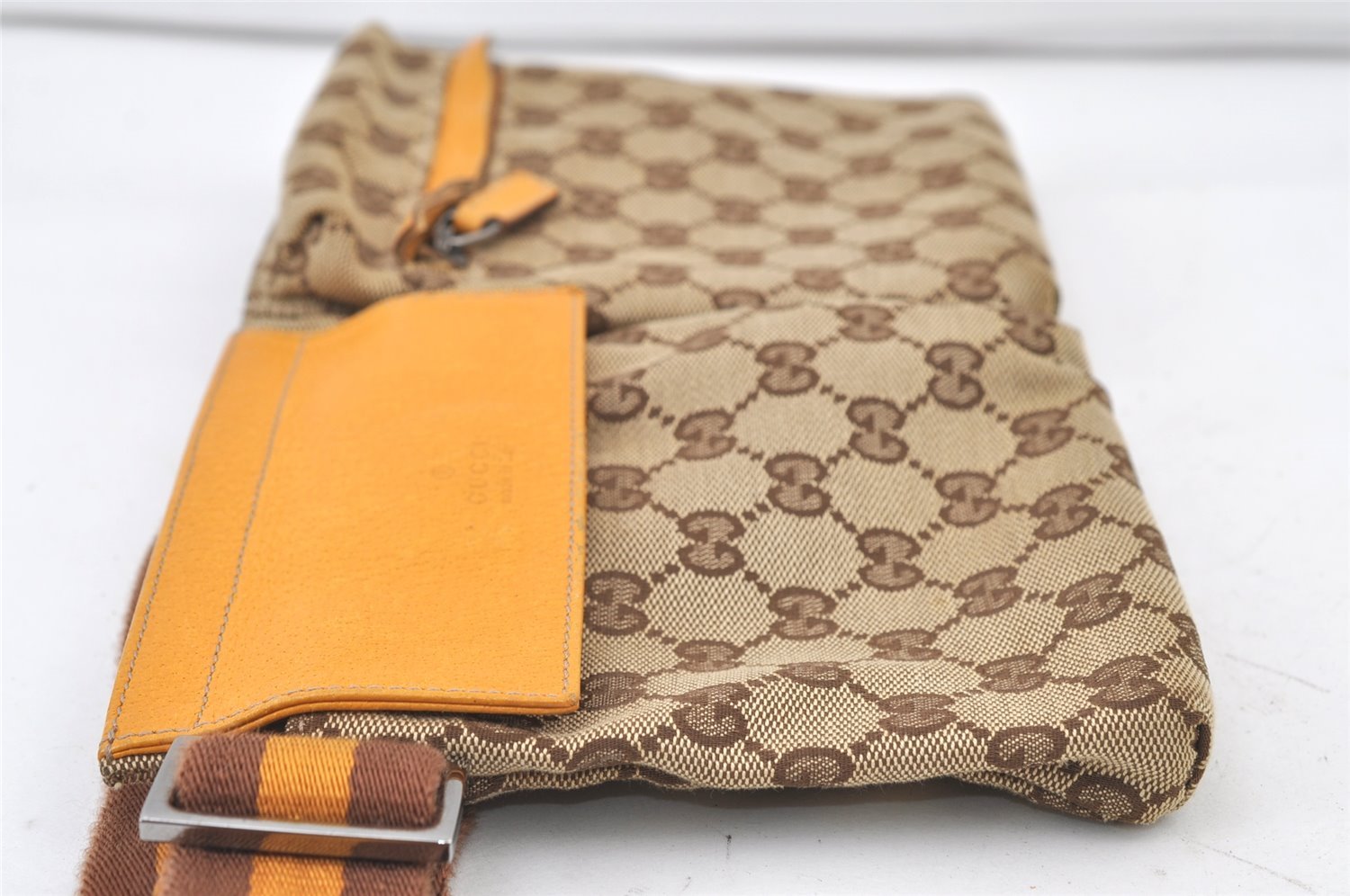 Authentic GUCCI Sherry Line Waist Body Bag GG Canvas Leather 28566 Brown 0953K