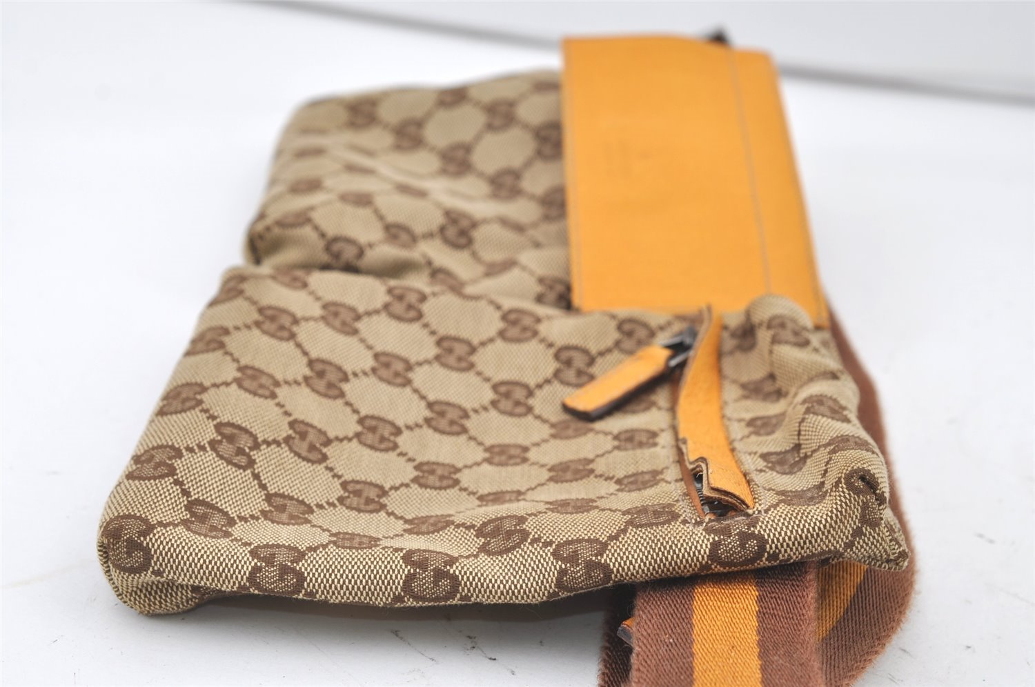 Authentic GUCCI Sherry Line Waist Body Bag GG Canvas Leather 28566 Brown 0953K